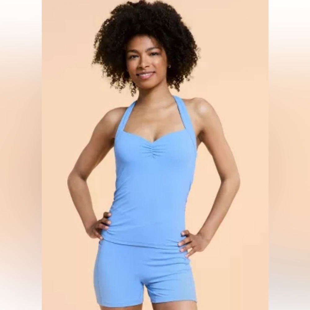 NWOT Blogilates Light Blue Halter Sweetheart Neck Tank Top size Medium